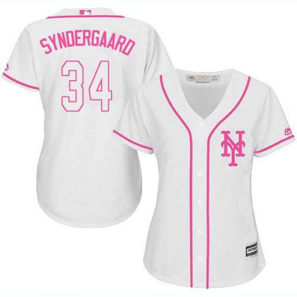Mets #34 Noah Syndergaard White Pink Fashion Women's Stitched Baseball Jersey