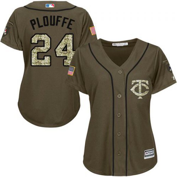 Twins #24 Trevor Plouffe Green Salute to Service Women's Stitched Baseball Jersey