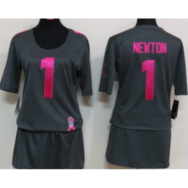 Nike Carolina Panthers #1 Cam Newton Breast Cancer Awareness Gray Womens Jersey