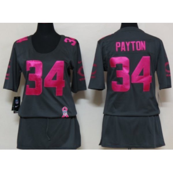 Nike Chicago Bears #34 Walter Payton Breast Cancer Awareness Gray Womens Jersey