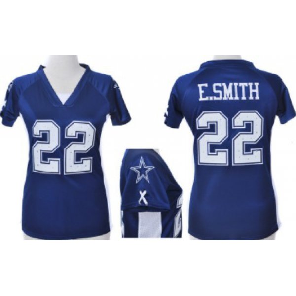 Nike Dallas Cowboys #22 Emmitt Smith 2012 Blue Womens Draft Him II Top Jersey