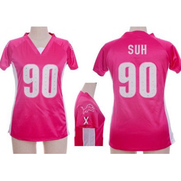 Nike Detroit Lions #90 Ndamukong Suh 2012 Pink Womens Draft Him II Top Jersey