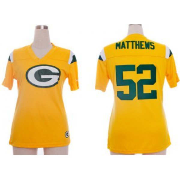 Nike Green Bay Packers #52 Clay Matthews 2012 Yellow Womens Field Flirt Fashion Jersey