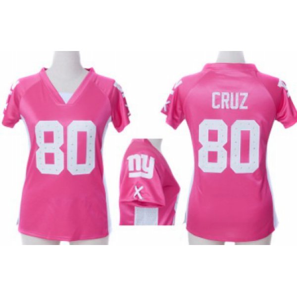Nike New York Giants #80 Victor Cruz 2012 Pink Womens Draft Him II Top Jersey