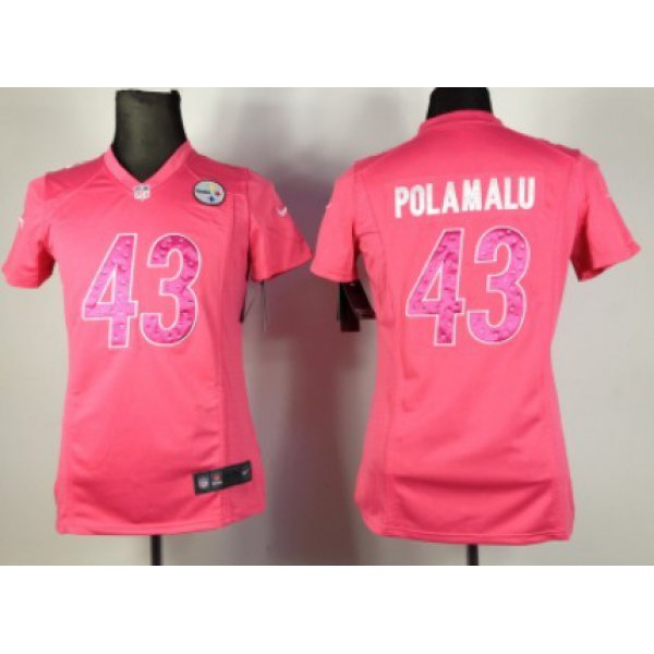 Nike Pittsburgh Steelers #43 Troy Polamalu Pink Sweetheart Diamond Womens Jersey