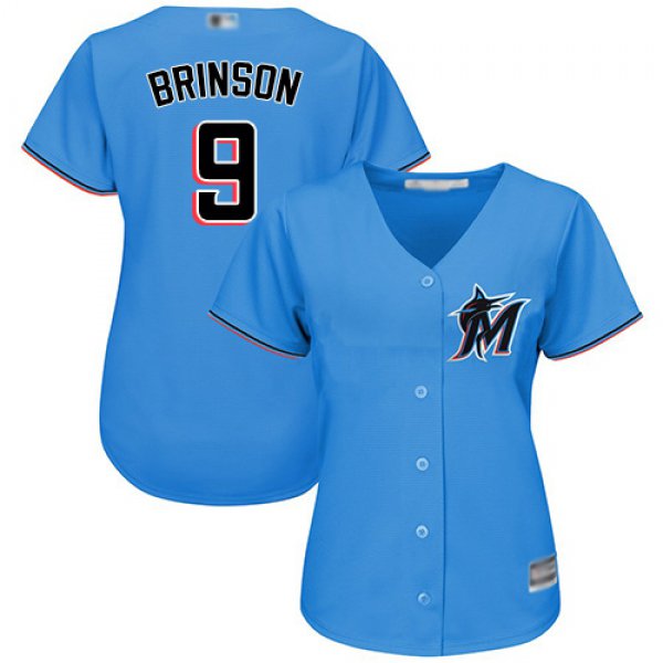 Marlins #9 Lewis Brinson Blue Alternate Women's Stitched Baseball Jersey