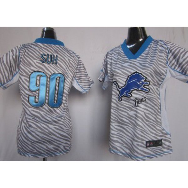 Nike Detroit Lions #90 Ndamukong Suh 2012 Womens Zebra Fashion Jersey