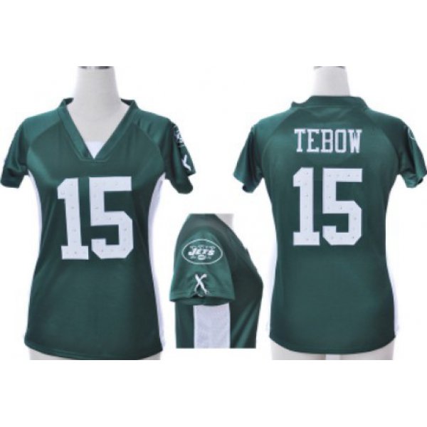 Nike New York Jets #15 Tim Tebow 2012 Gren Womens Draft Him II Top Jersey