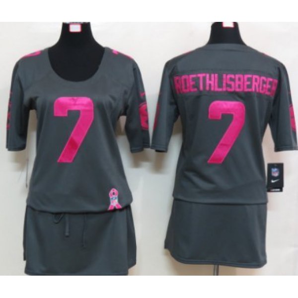 Nike Pittsburgh Steelers #7 Ben Roethlisberger Breast Cancer Awareness Gray Womens Jersey