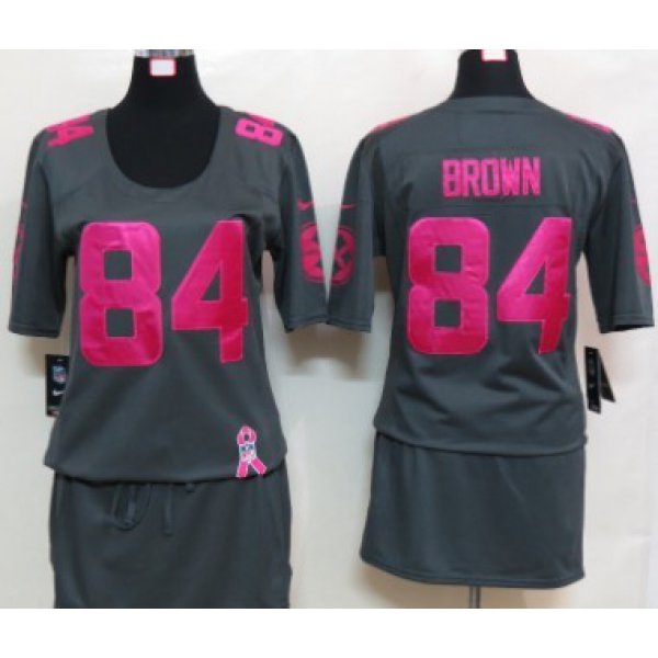 Nike Pittsburgh Steelers #84 Antonio Brown Breast Cancer Awareness Gray Womens Jersey