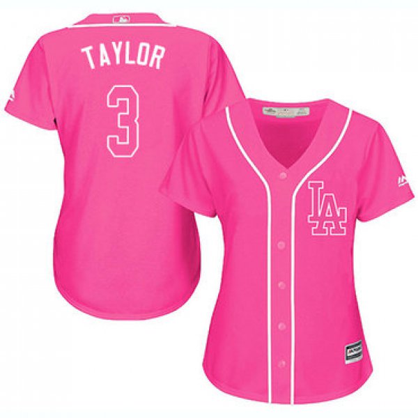 Dodgers #3 Chris Taylor Pink Fashion Women's Stitched Baseball Jersey