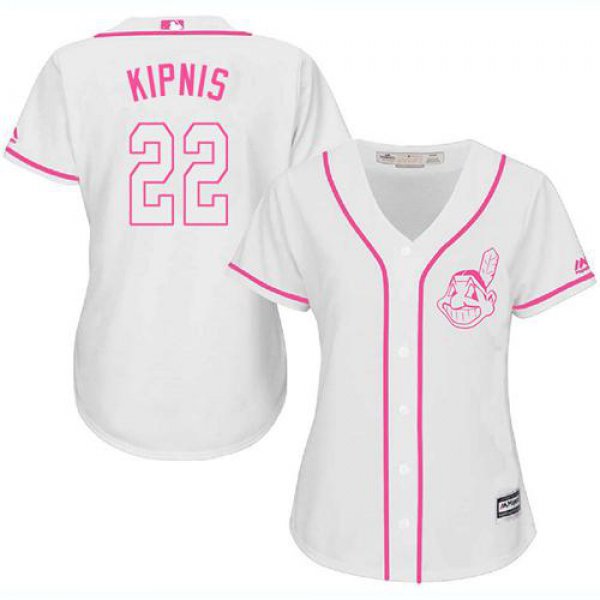 Indians #22 Jason Kipnis White Pink Fashion Women's Stitched Baseball Jersey