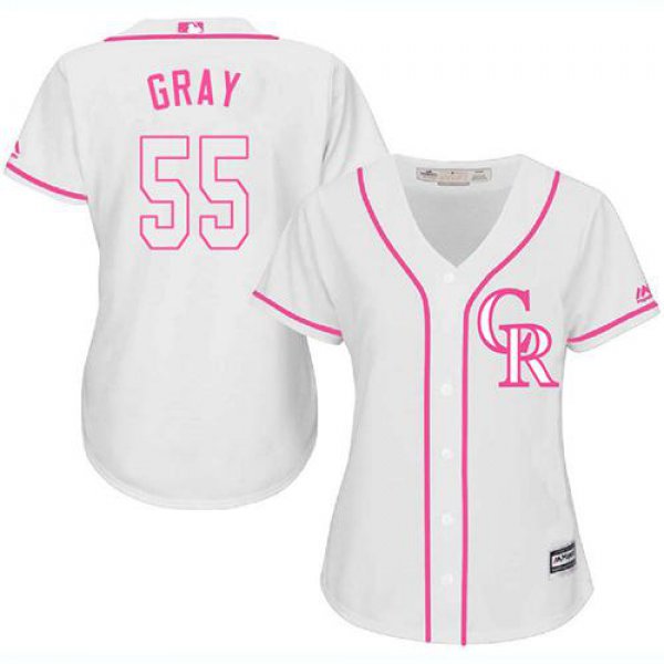 Rockies #55 Jon Gray White Pink Fashion Women's Stitched Baseball Jersey