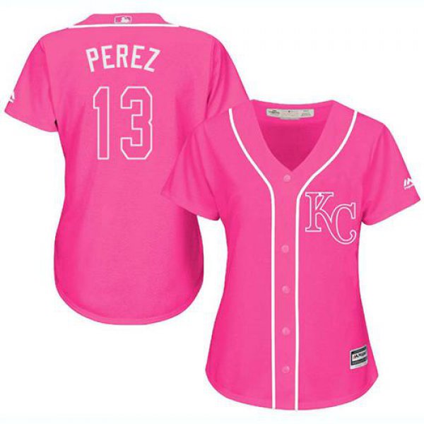 Royals #13 Salvador Perez Pink Fashion Women's Stitched Baseball Jersey