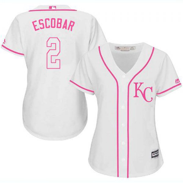 Royals #2 Alcides Escobar White Pink Fashion Women's Stitched Baseball Jersey