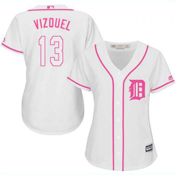 Tigers #13 Omar Vizquel White Pink Fashion Women's Stitched Baseball Jersey