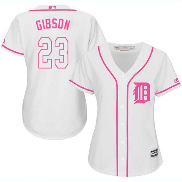 Tigers #23 Kirk Gibson White Pink Fashion Women's Stitched Baseball Jersey