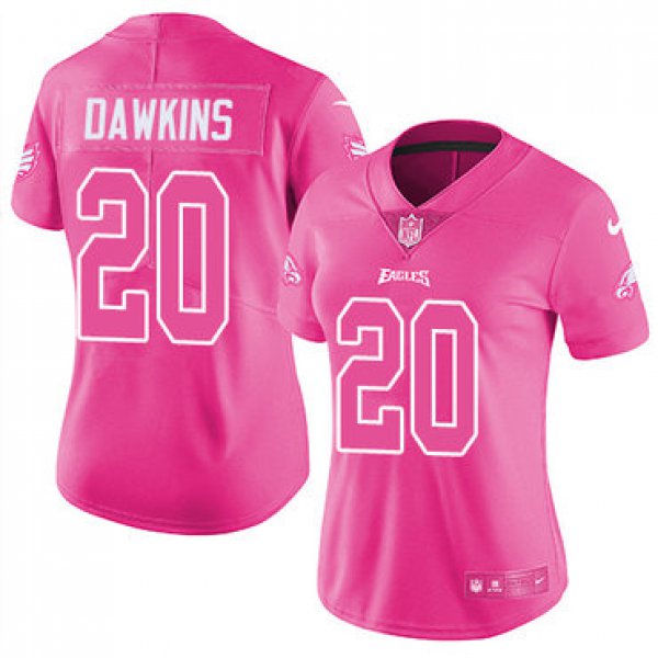 Nike Eagles #20 Brian Dawkins Pink Women's Stitched NFL Limited Rush Fashion Jersey