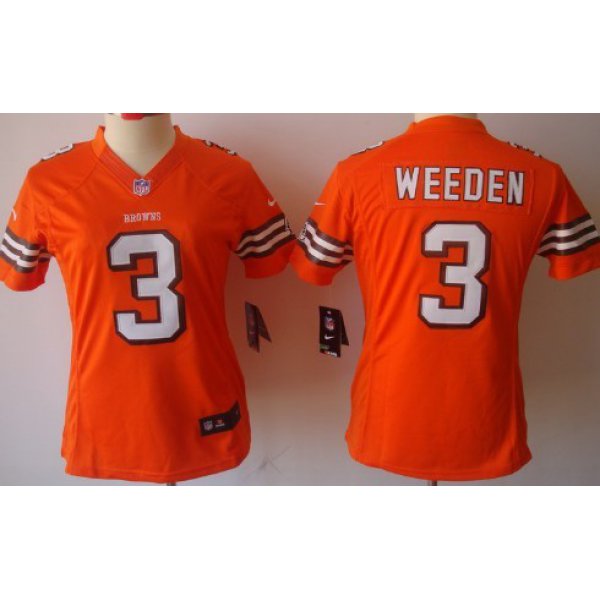 Nike Cleveland Browns #3 Brandon Weeden Orange Limited Womens Jersey