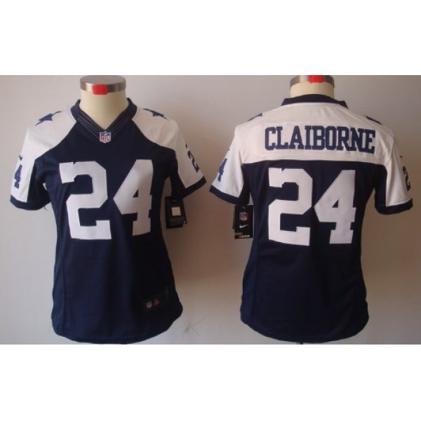 Nike Dallas Cowboys #24 Morris Claiborne Blue Thanksgiving Limited Womens Jersey