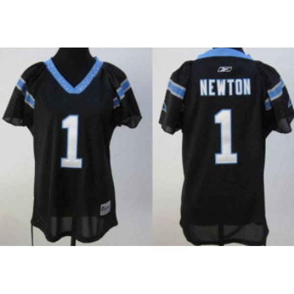 Carolina Panthers #1 Cam Newton Black Womens Field Flirt Fashion Jersey