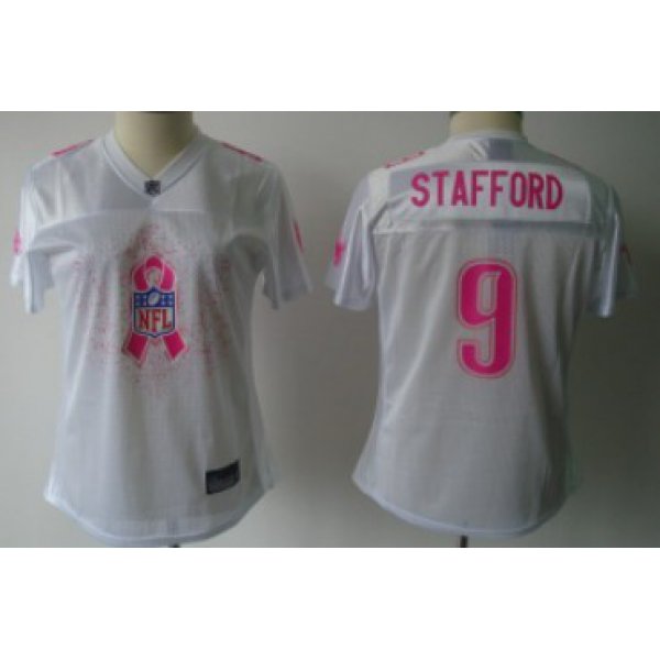 Detroit Lions #9 Matthew Stafford 2011 Breast Cancer Awareness White Womens Fashion Jersey