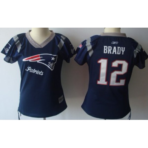 New England Patriots #12 Tom Brady 2011 Blue Womens Field Flirt Fashion Jersey