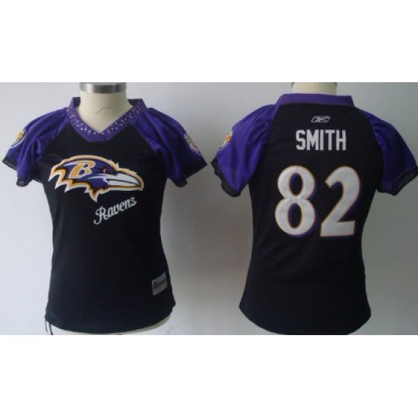 Reebok Baltimore Ravens #82 Torrey Smith 2011 Black Womens Field Flirt Fashion Jersey