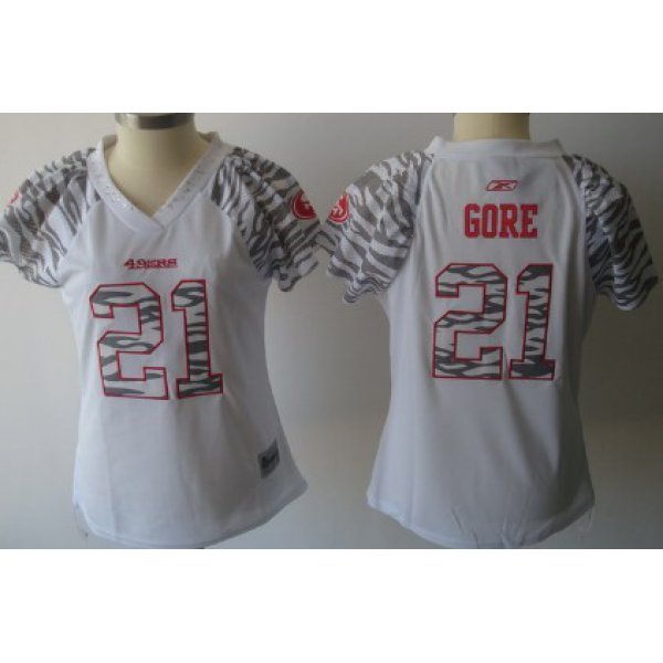 San Francisco 49ers #21 Frank Gore White Womens Zebra Field Flirt Fashion Jersey