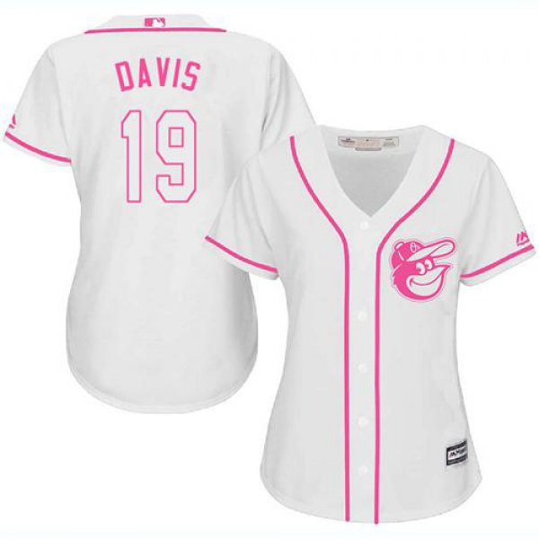 Orioles #19 Chris Davis White Pink Fashion Women's Stitched Baseball Jersey