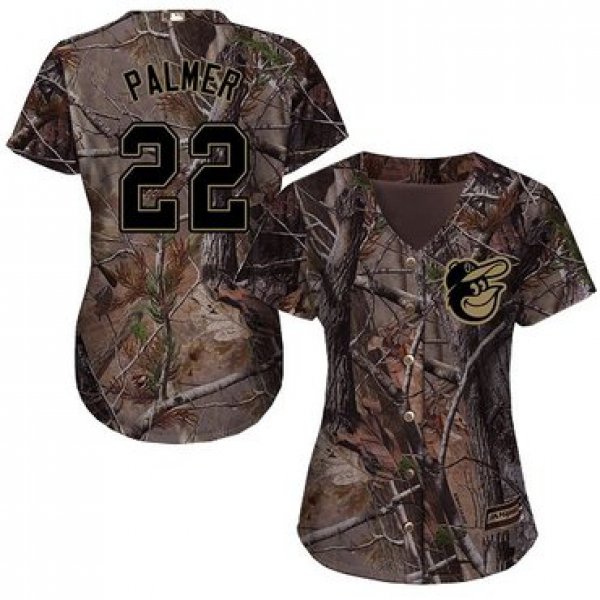 Orioles #22 Jim Palmer Camo Realtree Collection Cool Base Women's Stitched Baseball Jersey