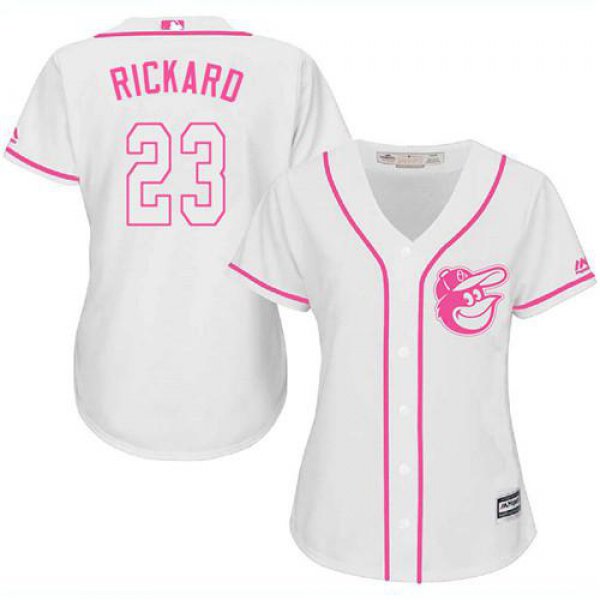 Orioles #23 Joey Rickard White Pink Fashion Women's Stitched Baseball Jersey