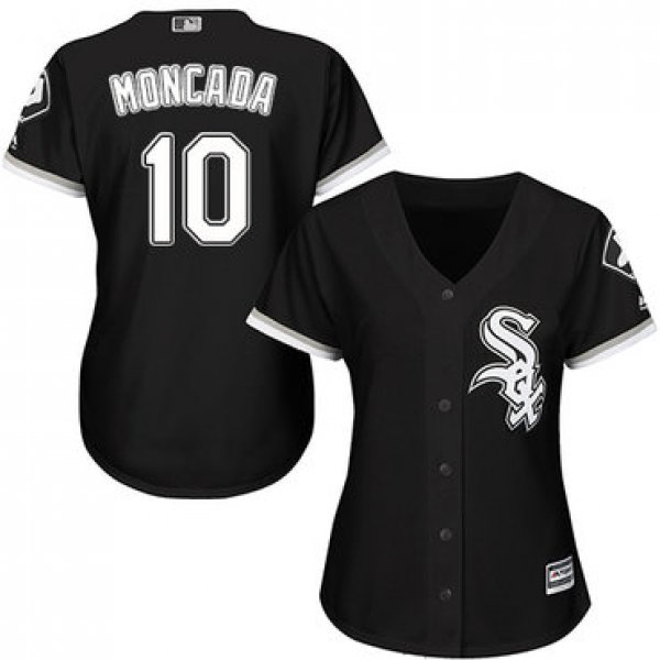 White Sox #10 Yoan Moncada Black Alternate Women's Stitched Baseball Jersey