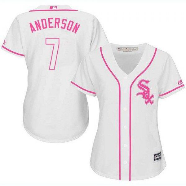 White Sox #7 Tim Anderson White Pink Fashion Women's Stitched Baseball Jersey