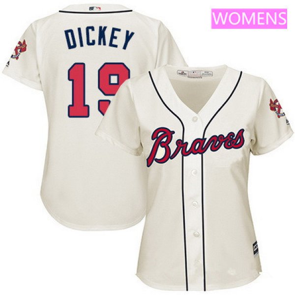 Women's Atlanta Braves #19 R.A. Dickey Cream Alternate Stitched MLB Majestic Cool Base Jersey