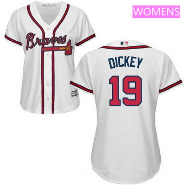 Women's Atlanta Braves #19 R.A. Dickey White Home Stitched MLB Majestic Cool Base Jersey