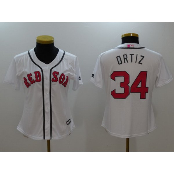 Women's Boston Red Sox #34 David Ortiz White With Pink Mother's Day Stitched MLB Majestic Cool Base Jersey