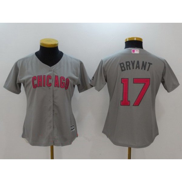 Women's Chicago Cubs #17 Kris Bryant Gray with Pink Mother's Day Stitched MLB Majestic Cool Base Jersey