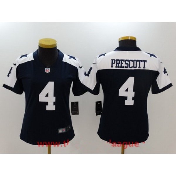 Women's Dallas Cowboys #4 Dak Prescott Navy Blue Thanksgiving 2017 Vapor Untouchable Stitched NFL Nike Limited Jersey