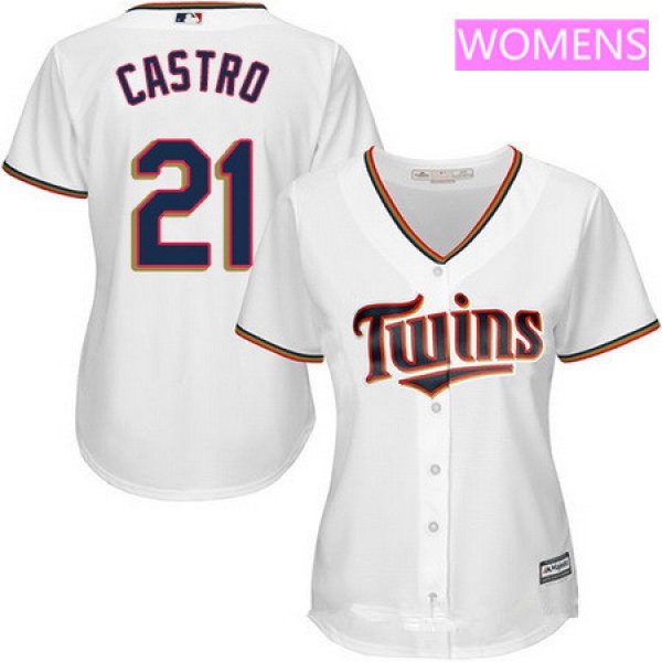 Women's Minnesota Twins #21 Jason Castro White Home Stitched MLB Majestic Cool Base Jersey