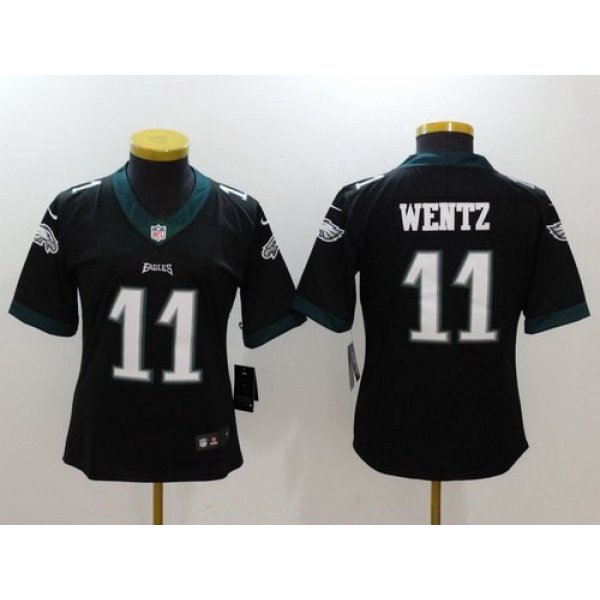 Women's Philadelphia Eagles #11 Carson Wentz Black 2017 Vapor Untouchable Stitched NFL Nike Limited Jersey