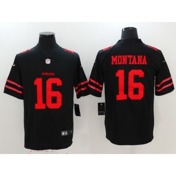 Women's San Francisco 49ers #16 Joe Montana Black 2017 Vapor Untouchable Stitched NFL Nike Limited Jersey