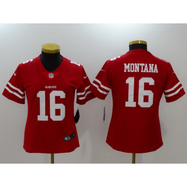 Women's San Francisco 49ers #16 Joe Montana Red 2017 Vapor Untouchable Stitched NFL Nike Limited Jersey