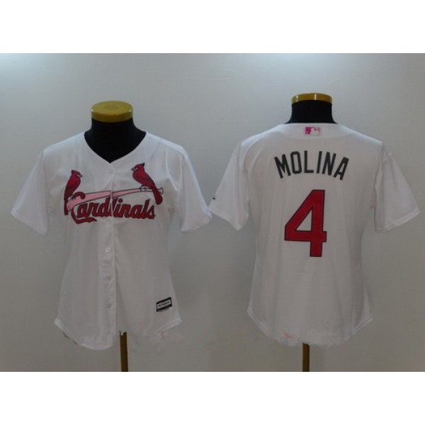 Women's St. Louis Cardinals #4 Yadier Molina White with Pink Mother's Day Stitched MLB Majestic Cool Base Jersey