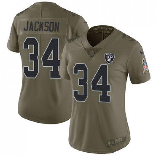 Nike Raiders #34 Bo Jackson Olive Women's Stitched NFL Limited 2017 Salute to Service Jersey