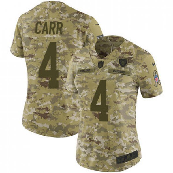 Nike Raiders #4 Derek Carr Camo Women's Stitched NFL Limited 2018 Salute to Service Jersey