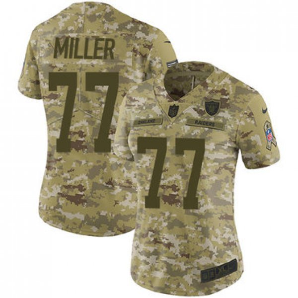 Nike Raiders #77 Kolton Miller Camo Women's Stitched NFL Limited 2018 Salute to Service Jersey