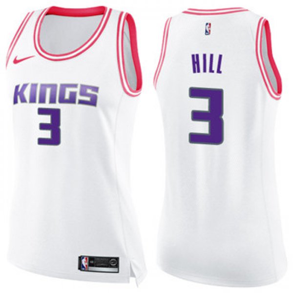 Women's Sacramento Kings #3 George Hill White Pink NBA Swingman Fashion Jersey