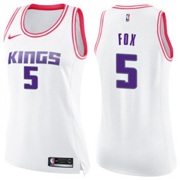 Women's Sacramento Kings #5 De'Aaron Fox White Pink NBA Swingman Fashion Jersey