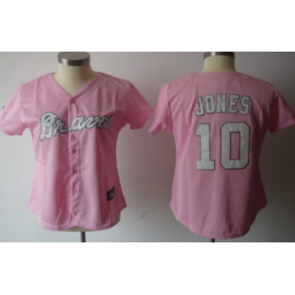 Atlanta Braves #10 Jones Pink Womens Jersey